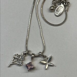 Silver style Necklace 3 charms 15”